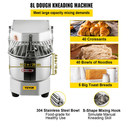 BDM8 - 8L Stainless Steel Commercial Food Mixer with Timer & Dual Rotation