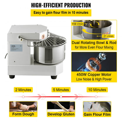 BDM8 - 8L Stainless Steel Commercial Food Mixer with Timer & Dual Rotation