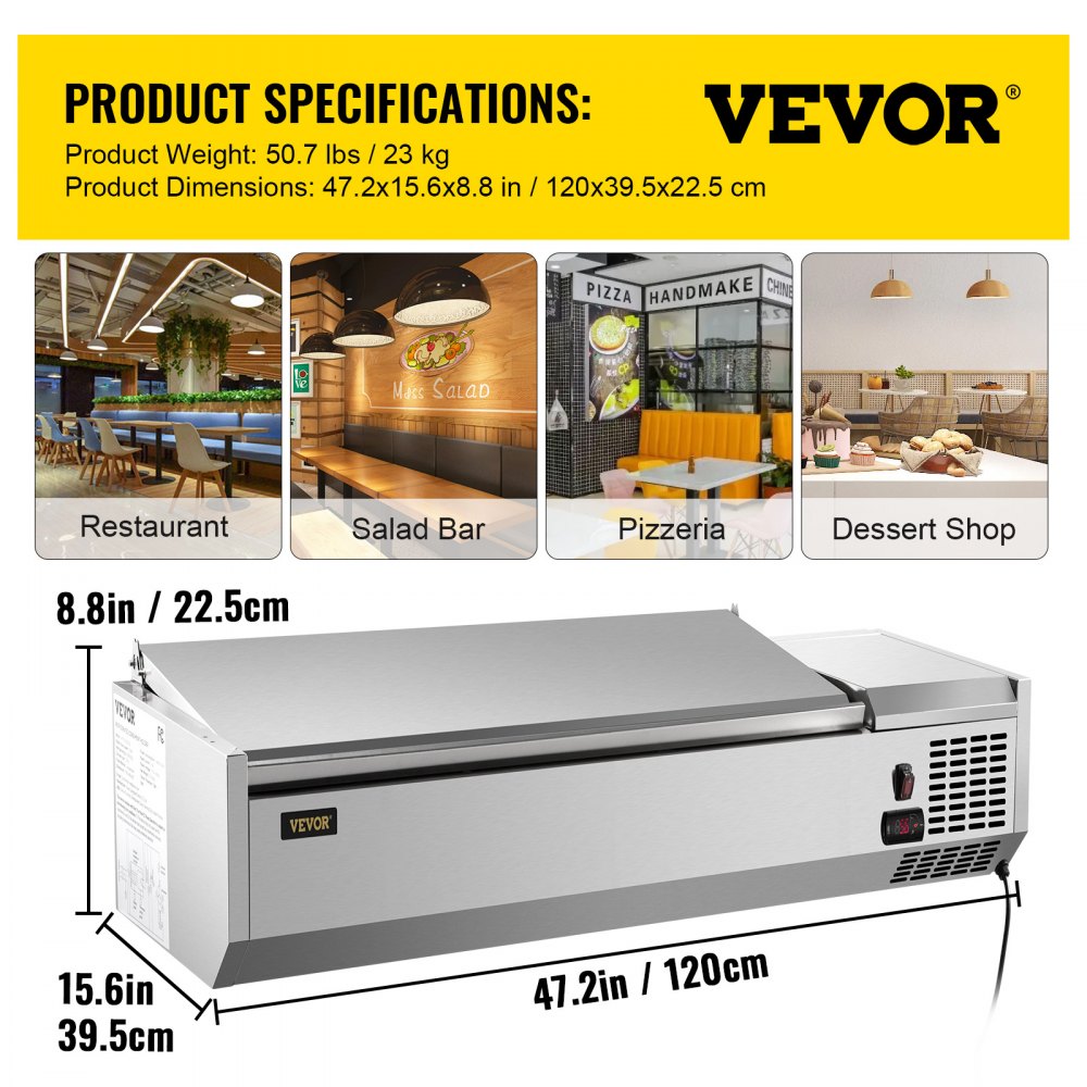 VRX1200/380LID - 48-Inch Commercial Refrigerated Prep Station with LED Display