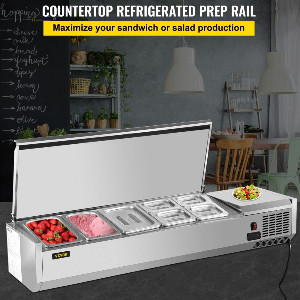VRX1400/380LID - 55-Inch Refrigerated Prep Station with 7 Food Pans