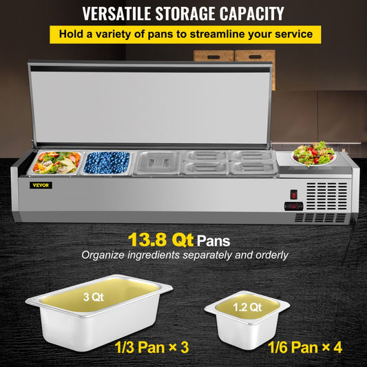VRX1400/380LID - 55-Inch Refrigerated Prep Station with 7 Food Pans