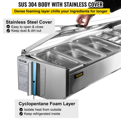 VRX1400/380LID - 55-Inch Refrigerated Prep Station with 7 Food Pans