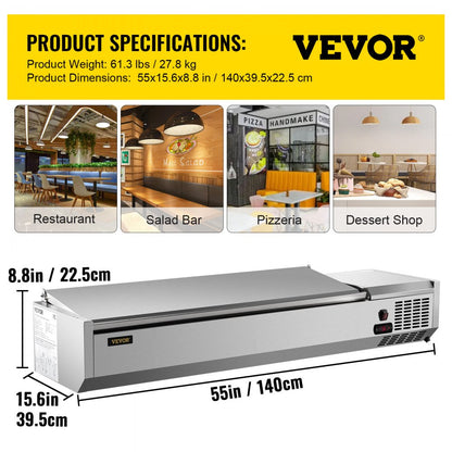 VRX1400/380LID - 55-Inch Refrigerated Prep Station with 7 Food Pans