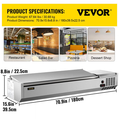 VRX1800/380LID - 71-Inch Refrigerated Prep Station for Efficient Food Service