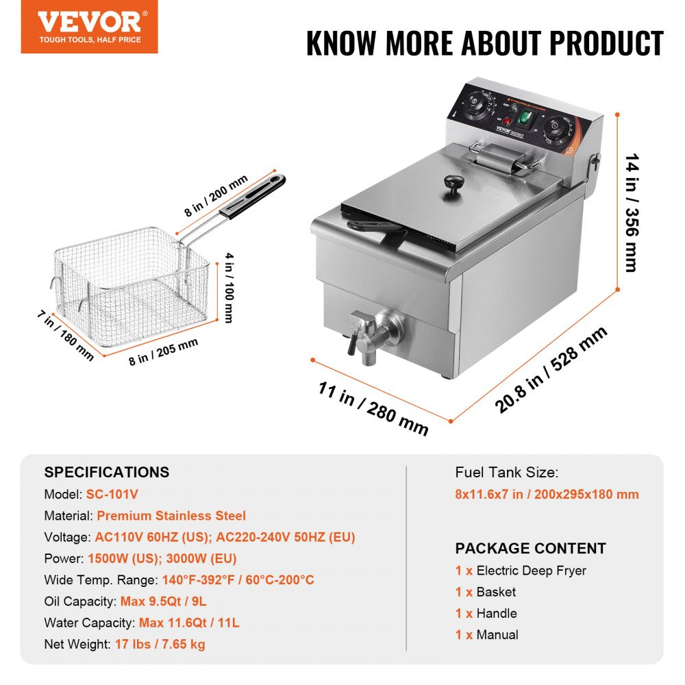 SC-101V - 11.6L Electric Deep Fryer with Adjustable Temperature and Timer