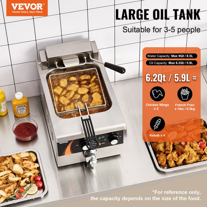EF-6V - 9Qt Electric Deep Fryer with Timer & Cool-Touch Handle