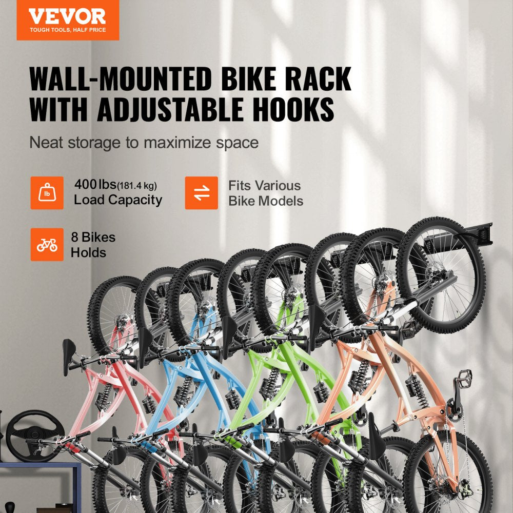 JC24-ZXCZJ008 - 72" Wall-Mounted Bike Rack for Up to 8 Bikes