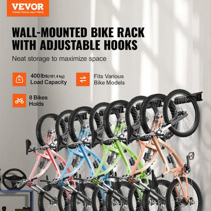 JC24-ZXCZJ008 - 72" Wall-Mounted Bike Rack for Up to 8 Bikes