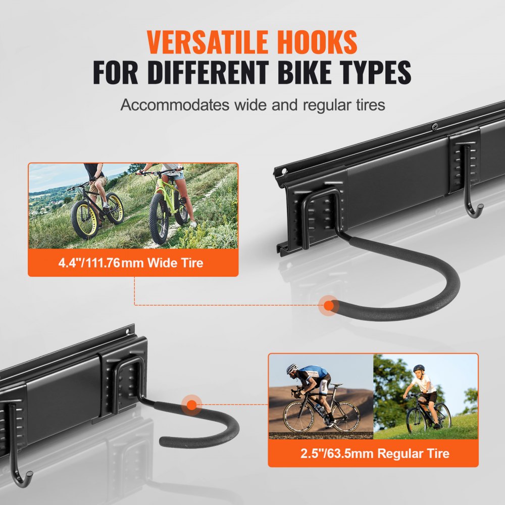 JC24-ZXCZJ008 - 72" Wall-Mounted Bike Rack for Up to 8 Bikes