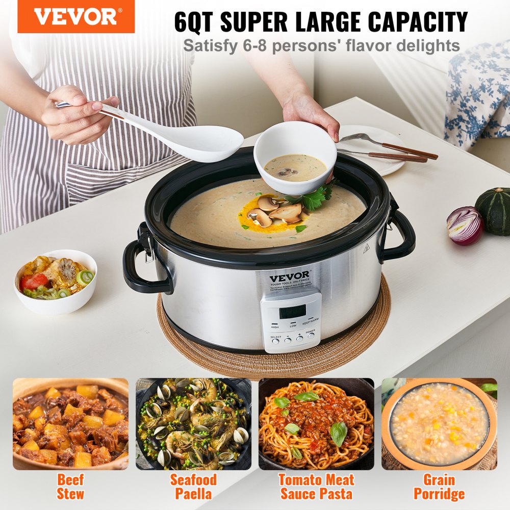BSC-A601 - 6QT VEVOR Electric Slow Cooker with 20-Hour Timer