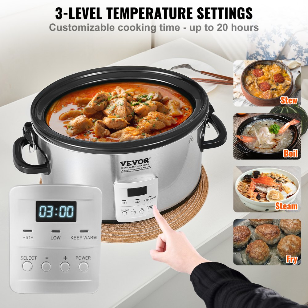 BSC-A701 - 7QT VEVOR Slow Cooker with Digital Timer & Locking Lid
