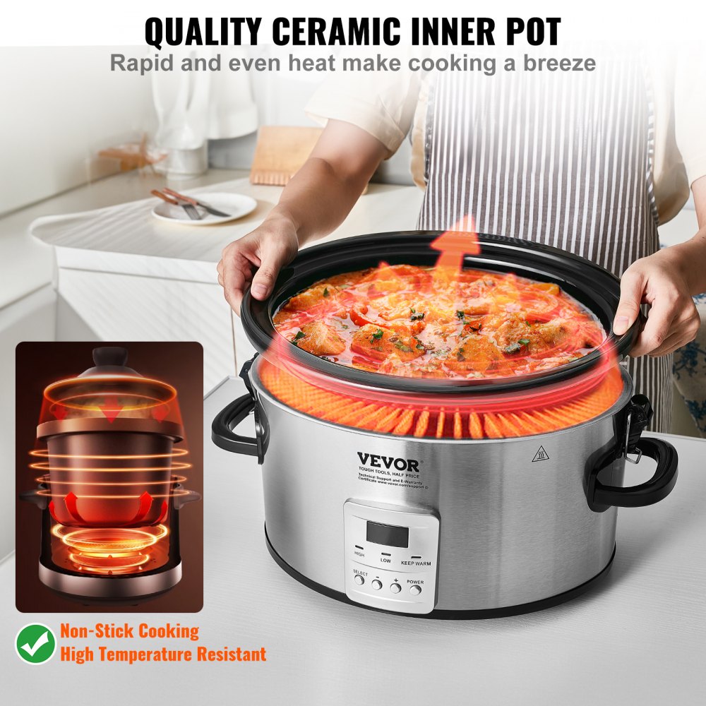 BSC-A701 - 7QT VEVOR Slow Cooker with Digital Timer & Locking Lid