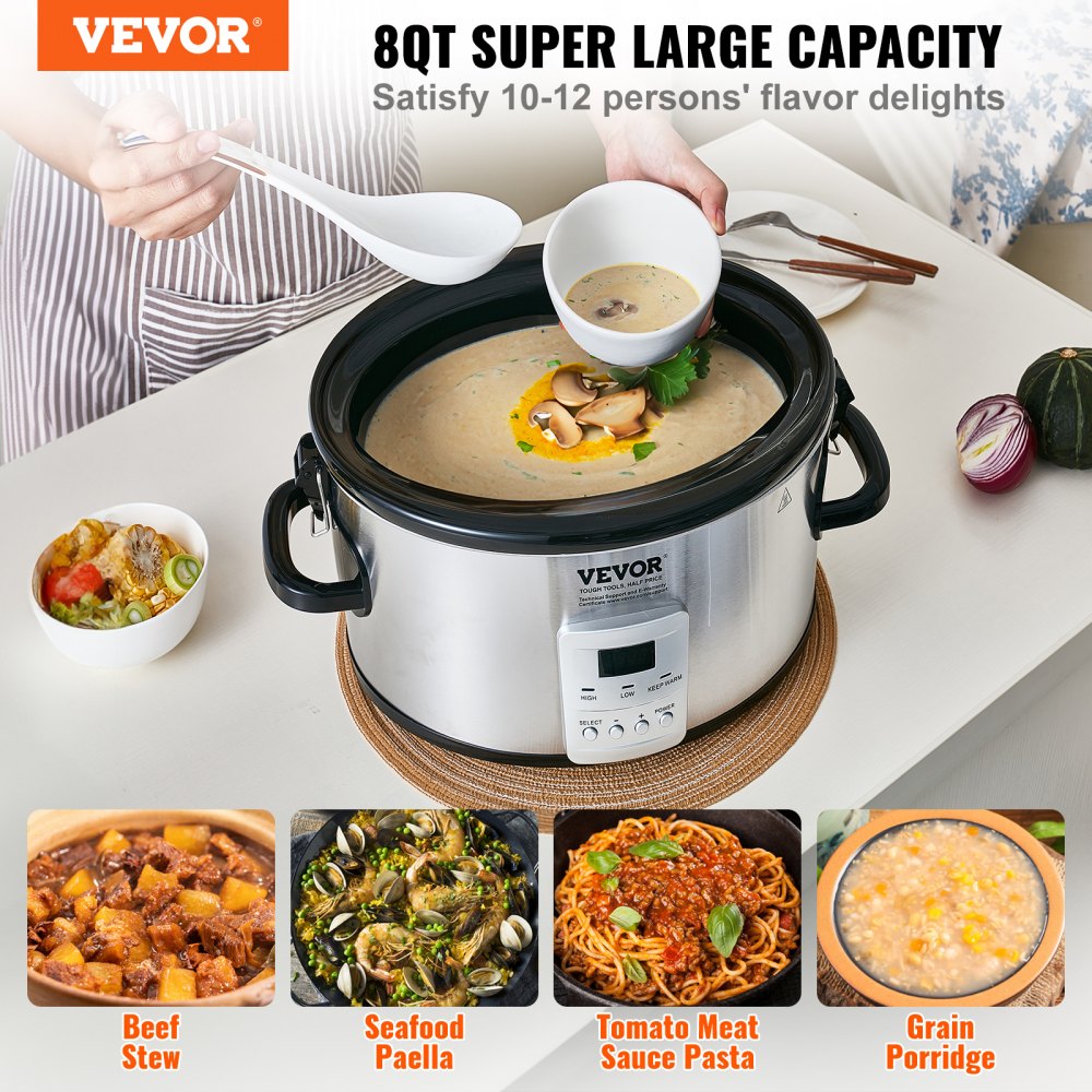 BSC-A801 - 8QT VEVOR Slow Cooker with Digital Display & Locking Lid