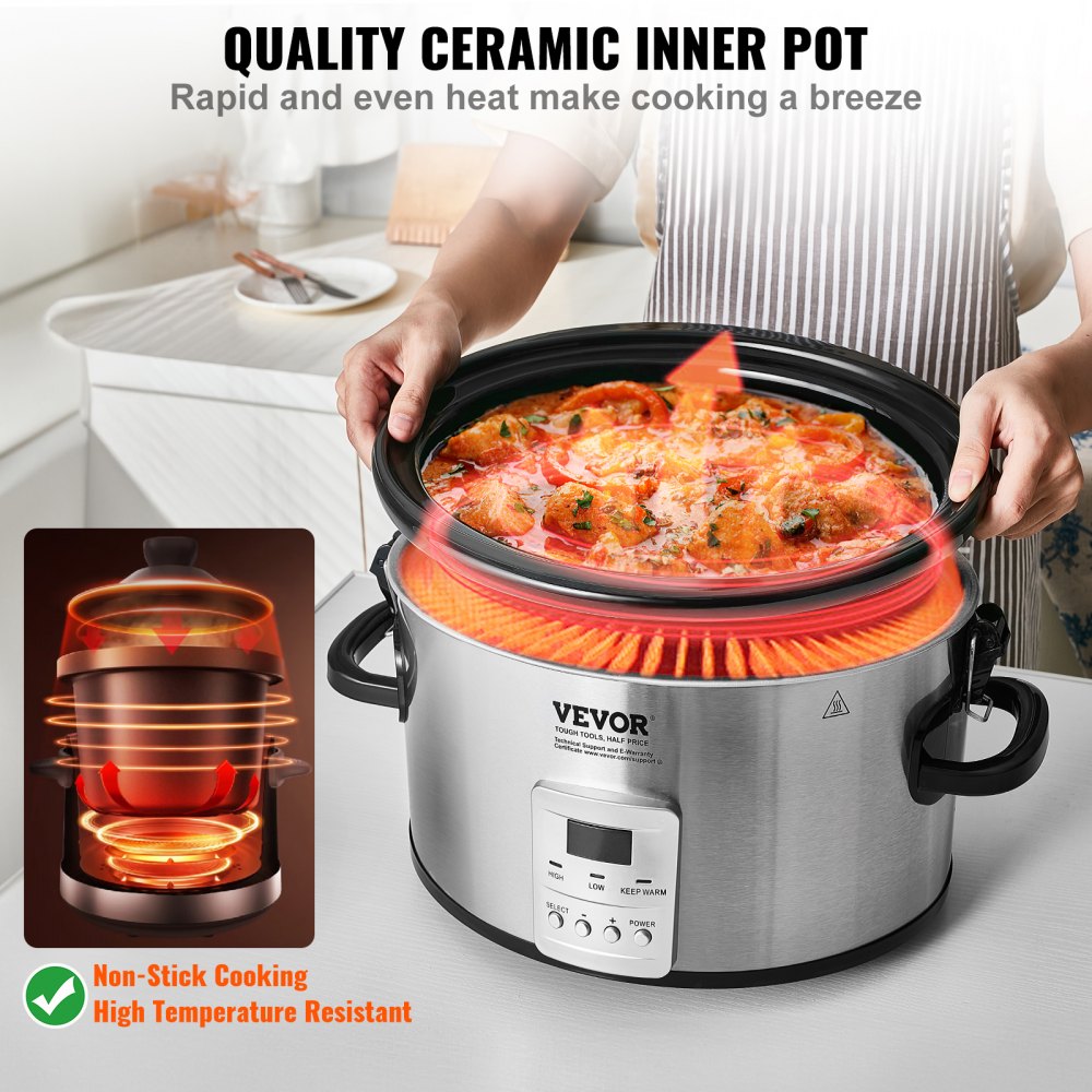 BSC-A801 - 8QT VEVOR Slow Cooker with Digital Display & Locking Lid