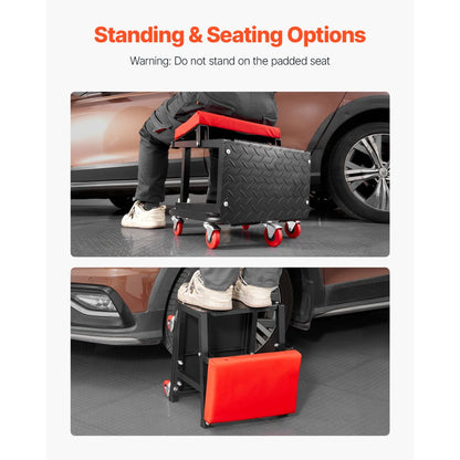 XF8W218 - Heavy-Duty Rolling Mechanic Seat with Tool Tray and 300 lbs Capacity