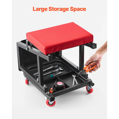 XF8W218 - Heavy-Duty Rolling Mechanic Seat with Tool Tray and 300 lbs Capacity