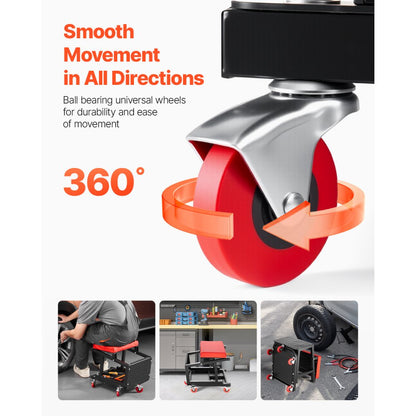 XF8W218 - Heavy-Duty Rolling Mechanic Seat with Tool Tray and 300 lbs Capacity