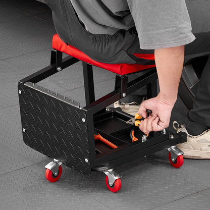 XF8W218 - Heavy-Duty Rolling Mechanic Seat with Tool Tray and 300 lbs Capacity