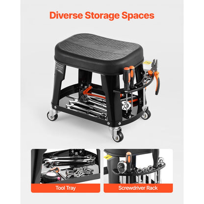 XF8309 - Heavy-Duty Rolling Mechanic Stool with Tool Tray & 300 lbs Capacity