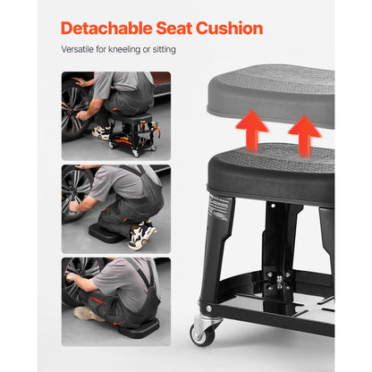 XF8309 - Heavy-Duty Rolling Mechanic Stool with Tool Tray & 300 lbs Capacity