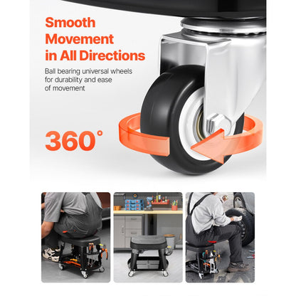 XF8309 - Heavy-Duty Rolling Mechanic Stool with Tool Tray & 300 lbs Capacity