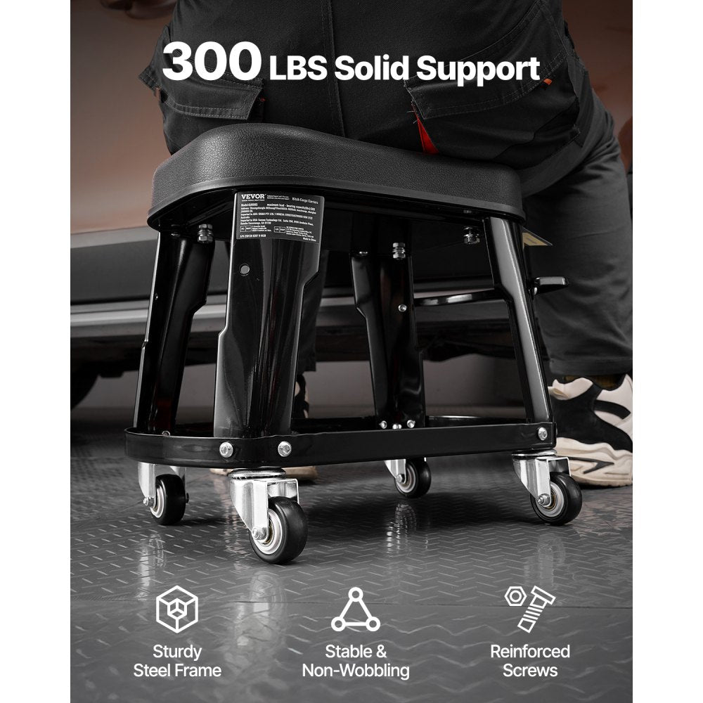 XF8309 - Heavy-Duty Rolling Mechanic Stool with Tool Tray & 300 lbs Capacity
