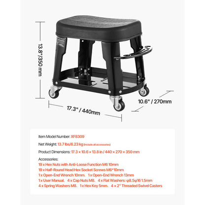 XF8309 - Heavy-Duty Rolling Mechanic Stool with Tool Tray & 300 lbs Capacity