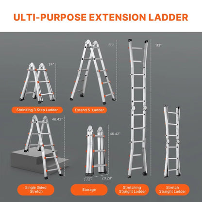 KMP403C - 9.5 FT Versatile Aluminum A-Frame Ladder with Non-Slip Feet