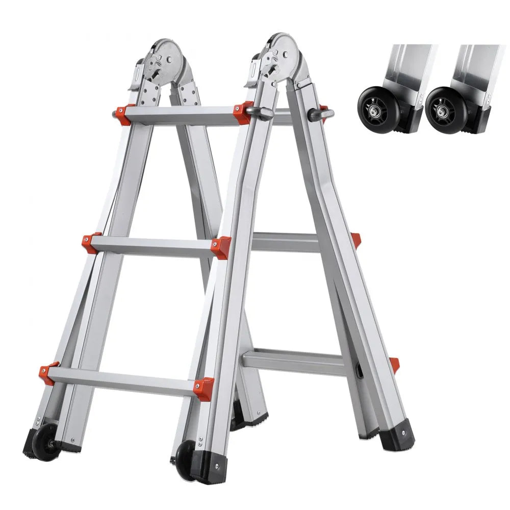 KMP403C - 9.5 FT Versatile Aluminum A-Frame Ladder with Non-Slip Feet