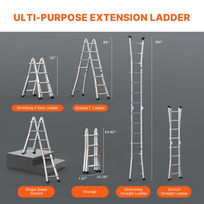 KMP404D - 15.5FT Multi-Function A-Frame Aluminum Ladder, No Assembly Needed