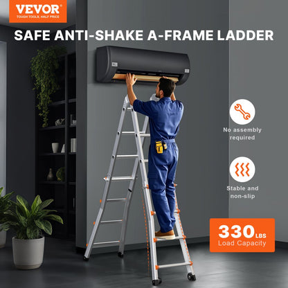 KMP405C - 17FT Durable A-Frame Telescoping Ladder with Non-Slip Caps