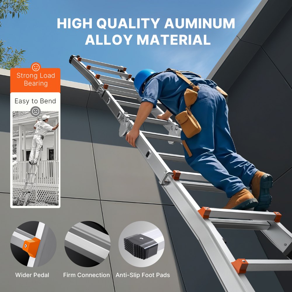 KMP405C - 17FT Durable A-Frame Telescoping Ladder with Non-Slip Caps