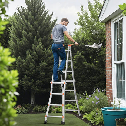 KMP405C - 17FT Durable A-Frame Telescoping Ladder with Non-Slip Caps