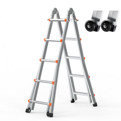 KMP405C - 17FT Durable A-Frame Telescoping Ladder with Non-Slip Caps