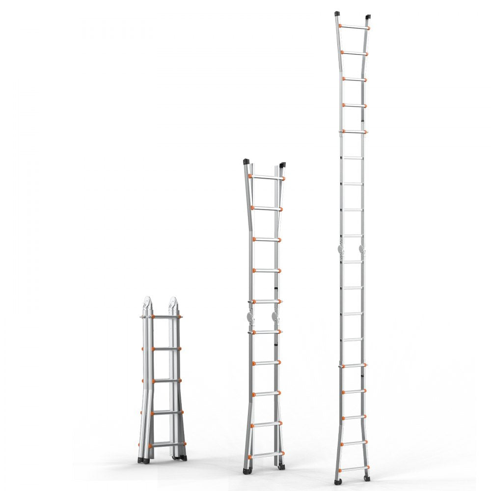 KMP405C - 17FT Durable A-Frame Telescoping Ladder with Non-Slip Caps