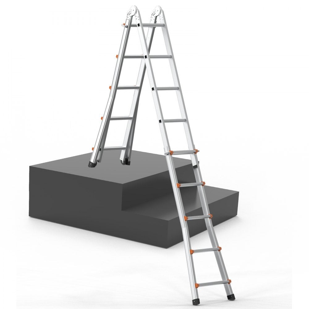 KMP405C - 17FT Durable A-Frame Telescoping Ladder with Non-Slip Caps