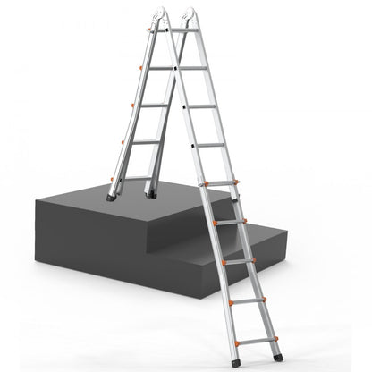 KMP405C - 17FT Durable A-Frame Telescoping Ladder with Non-Slip Caps