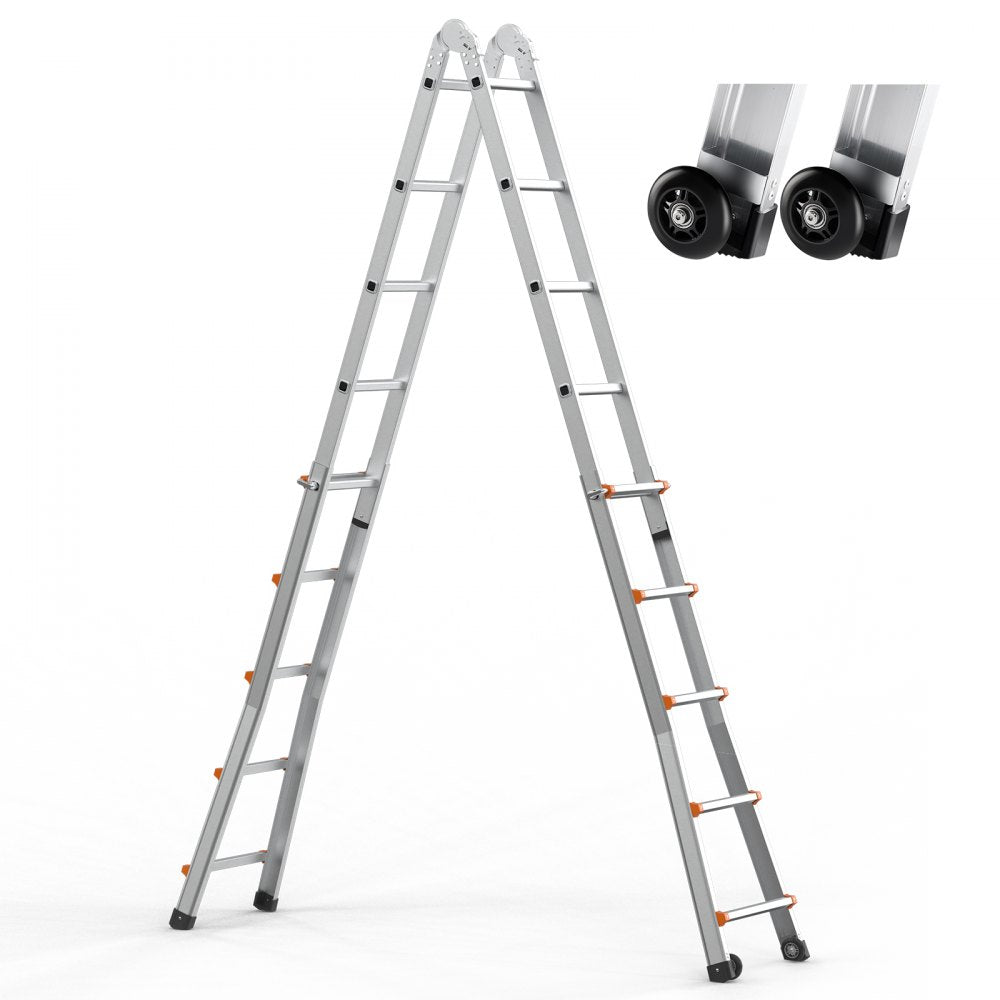KMP405C - 17FT Durable A-Frame Telescoping Ladder with Non-Slip Caps