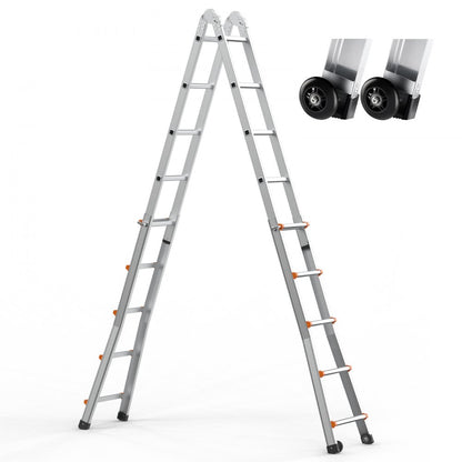 KMP405C - 17FT Durable A-Frame Telescoping Ladder with Non-Slip Caps