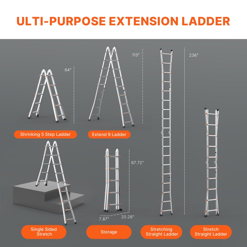 KMP405D - 20FT Versatile A-Frame Ladder with Non-Slip Stability