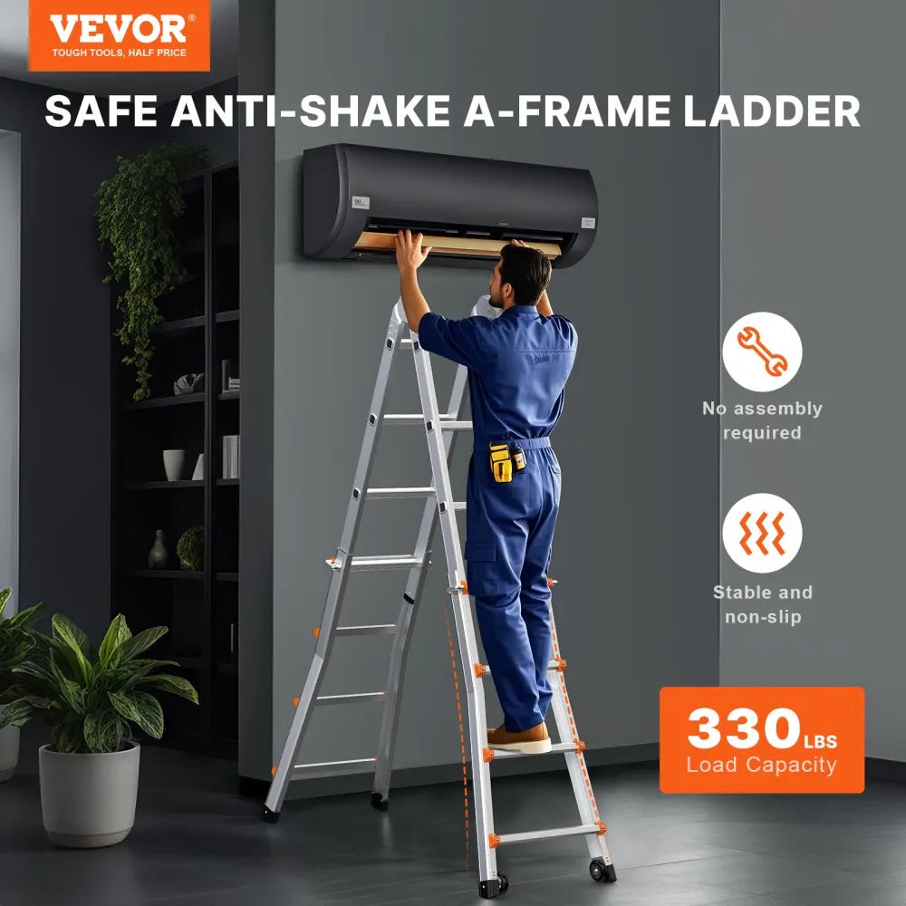 KMP406C - 20.5FT Aluminum A-Frame Ladder with Multi-Angle Design