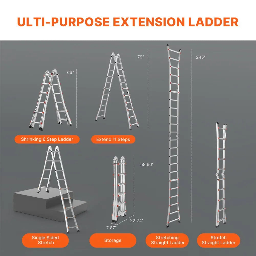 KMP406C - 20.5FT Aluminum A-Frame Ladder with Multi-Angle Design