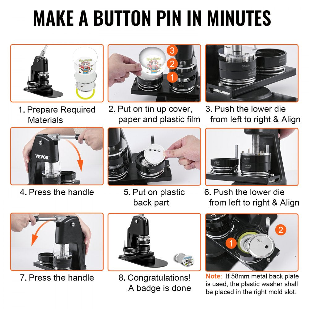 BJS-32/58-BK-001 - VEVOR 1.25"/2.25" Button Maker for Custom Badges