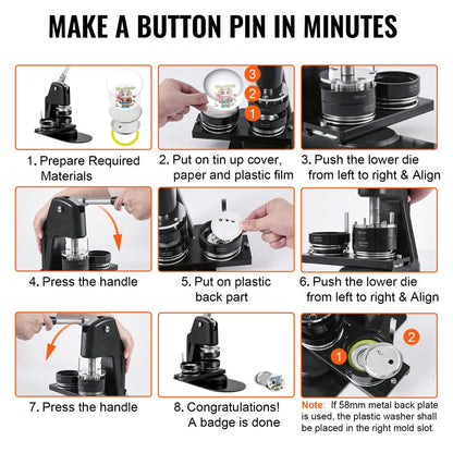 BJS-32/58-BK-001 - Durable Button Maker for 1" and 2.25" Badges