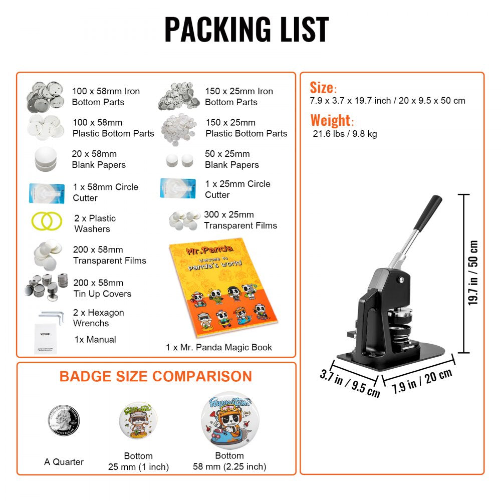 BJS-32/58-BK-001 - Durable Button Maker for 1" and 2.25" Badges