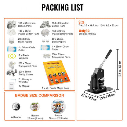 BJS-32/58-BK-001 - Durable Button Maker for 1" and 2.25" Badges