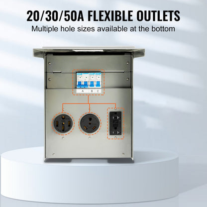 RV-30A/50A - Weatherproof 125/250V Power Outlet Panel for RVs & Construction
