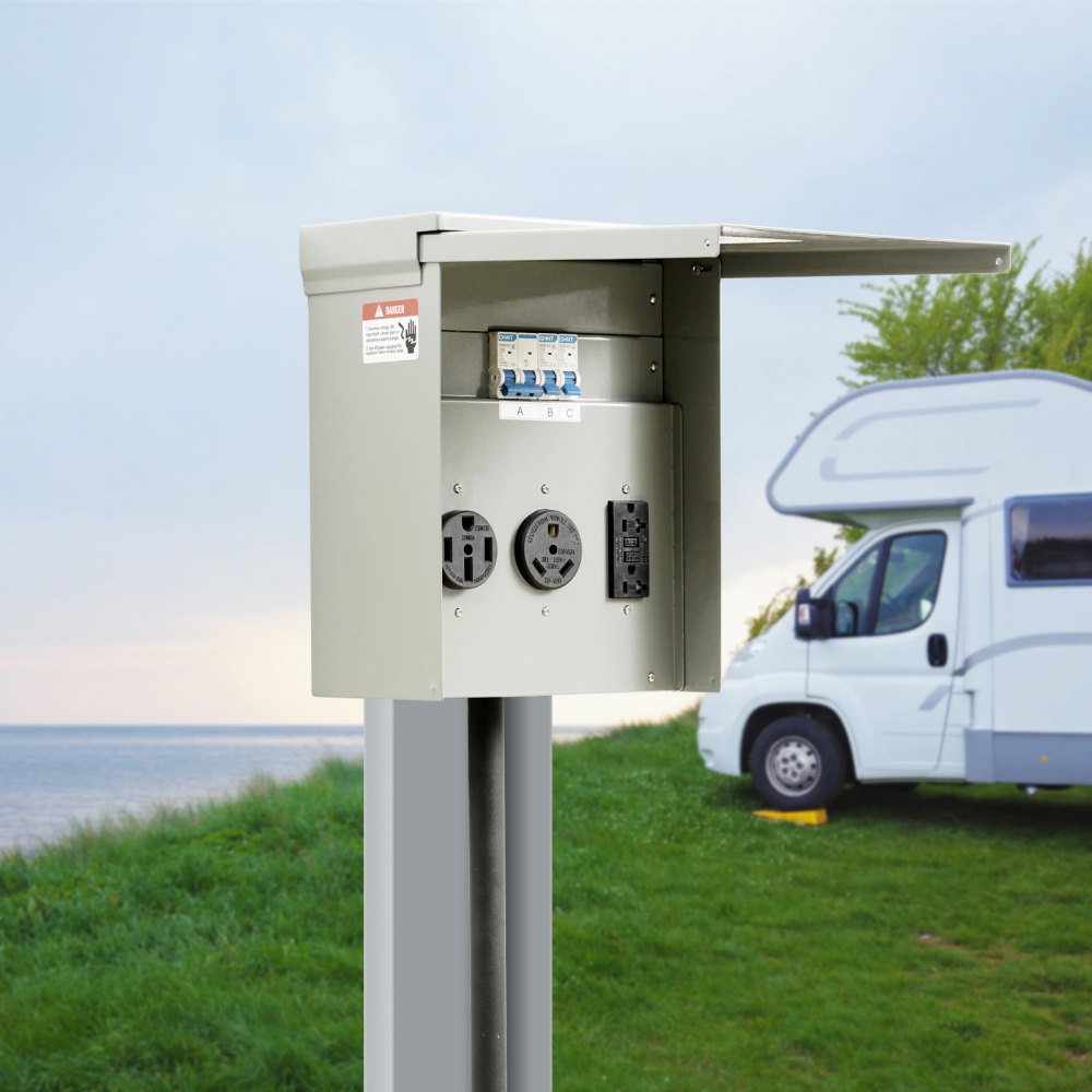 RV-30A/50A - Weatherproof 125/250V Power Outlet Panel for RVs & Construction