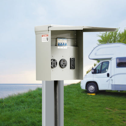 RV-30A/50A - Weatherproof 125/250V Power Outlet Panel for RVs & Construction