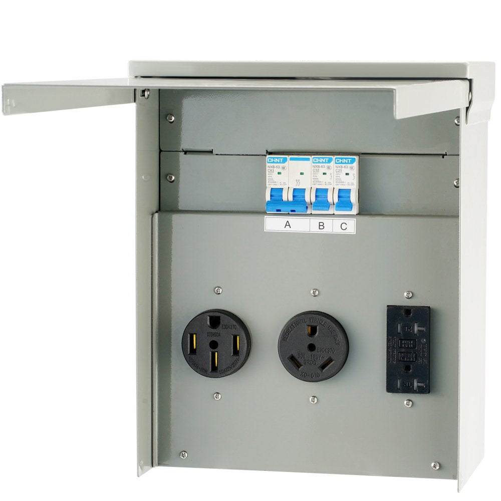RV-30A/50A - Weatherproof 125/250V Power Outlet Panel for RVs & Construction